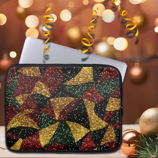Röd Gult Grönt Vågar i Festive Glitter Laptop Fodral (Skapare uppladdad)