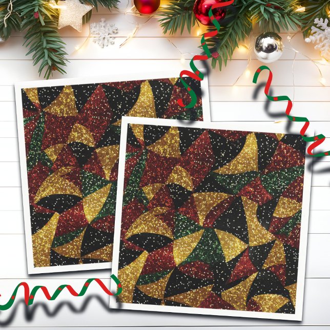 Röd Gult Grönt Vågar i Festive Glitter Pappersservett (Skapare uppladdad)