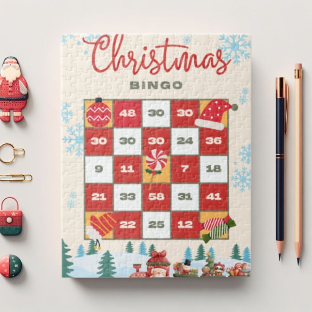 Röd Gult Modern jul Bingo Jigszle Puzzle Pussel (Skapare uppladdad)