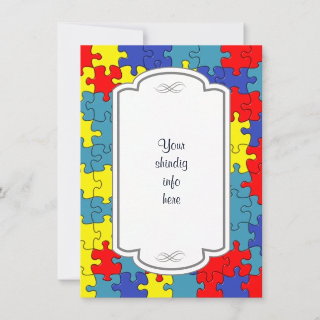 Röd, Gult och blå Autism Puzzle-inbjudan Inbjudningar (Framsida)