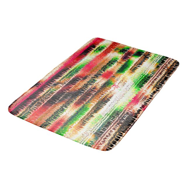 Röd gult och grönt, färgad stripe, segmenterad pap badrumsmatta (Vinklad)