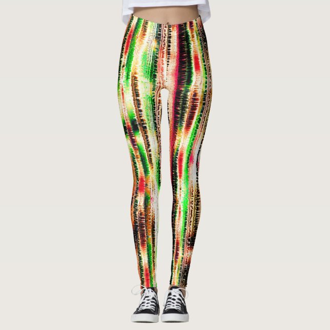 Röd gult och grönt, färgad stripe, segmenterad pap leggings (Framsida)