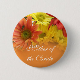 Röd, gult, orange daisy blomma bröllop namn knapp