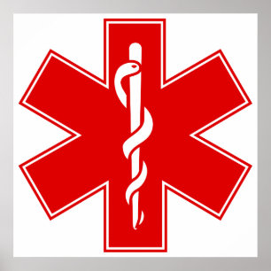 Röd Gult Orange Vit sjuksköterska EMS Star of Life Poster