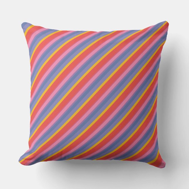 Röd, Gult, Rosa, Blå Rand Pillow eller Cushion Kudde (Framsida)