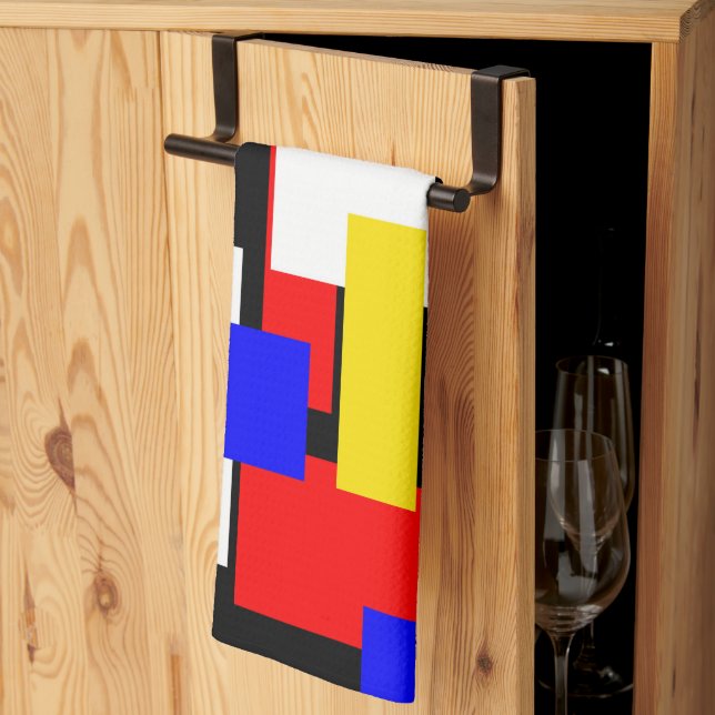 Röd, Gult, Svart, Blått och Grönt block Kökshandduk (Thirds Fold)