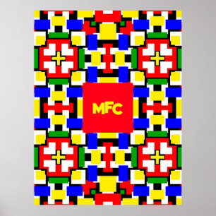 Röd, Gult, Svart, Blått och Grönt Geometrics Poster