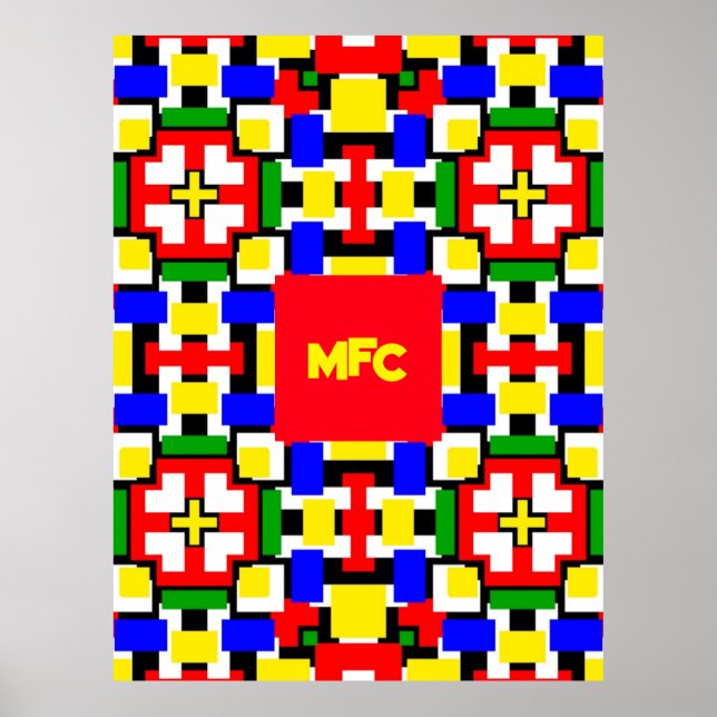 Röd, Gult, Svart, Blått och Grönt Geometrics Poster (Framsidan)