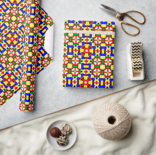 Röd, Gult, Svart, Blått och Grönt Geometrics Presentpapper