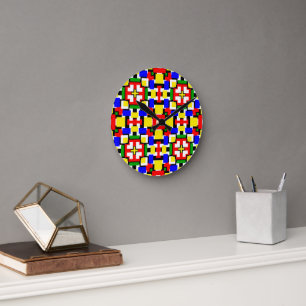 Röd, Gult, Svart, Blått och Grönt Geometrics Rund Klocka