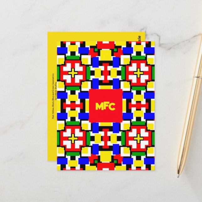 Röd, Gult, Svart, Blått och Grönt Geometrics Vykort (Fram/Back In Situ)