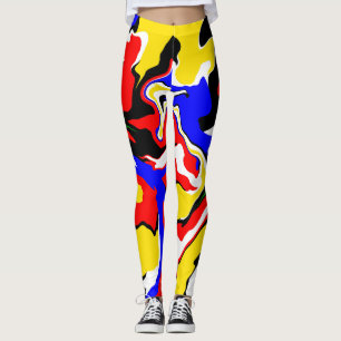 Röd, Gult, Svart, Blått och Grönt Swirls Leggings