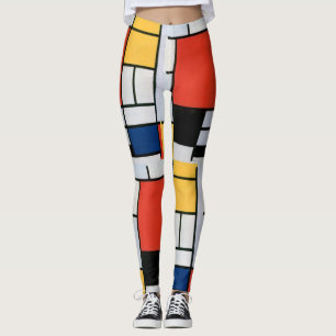 Röd Gult, svart, mondriansk sammansättning Leggings