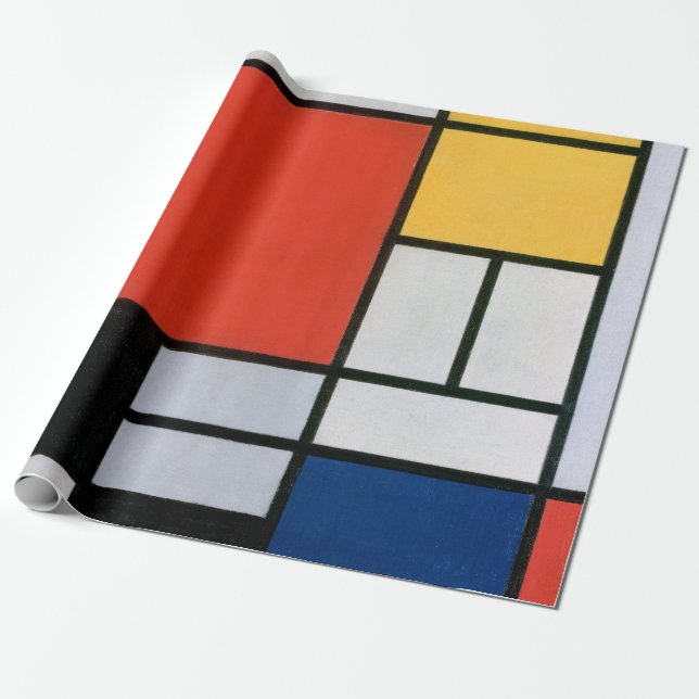 Röd Gult, svart, mondriansk sammansättning Presentpapper (Utrullad)