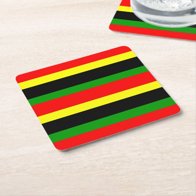 Röd, Gult, Svart och Grönt Rand Underlägg Papper Kvadrat (Vinklad)