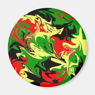 Röd, Gult, Svart och Grönt Swirls Magnet