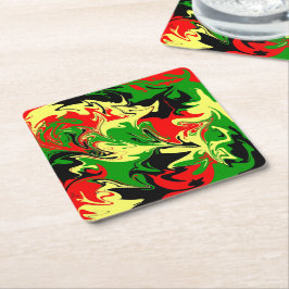 Röd, Gult, Svart och Grönt Swirls Underlägg Papper Kvadrat