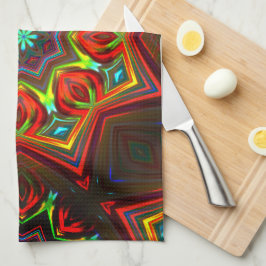 Röd gult vriden åttapunktad stjärna kaleidoskop kökshandduk