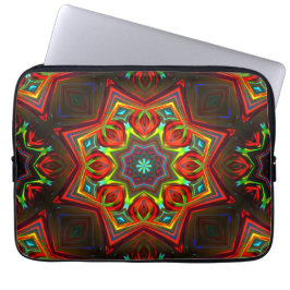 Röd gult vriden åttapunktad stjärna kaleidoskop laptop fodral