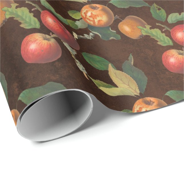 Röd gyllene höstskörd frukt presentpapper (Rullad Hörn)