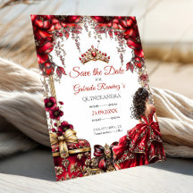 Röd gyllene tiara blomster Quinceañera