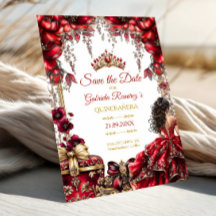 Röd gyllene tiara blomster Quinceañera