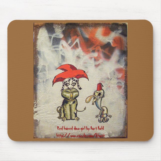 Röd Haired Dino flicka Mousepad Musmatta (Framsidan)