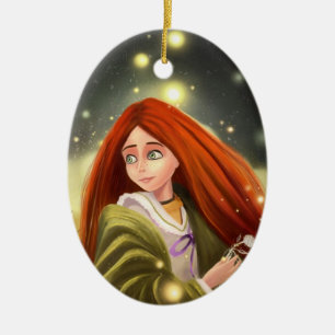 röd haired flickaprydnad julgransprydnad keramik