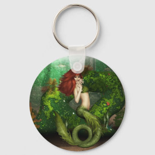 Röd Haired sjöjungfru Keychain Nyckelring