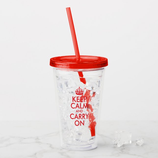 Röd håll lugn och fortsätt take away mugg (Framsida Ice)