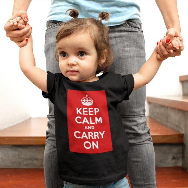 Röd håll lugn och fortsätt tee (Red Keep Calm and Carry On Baby T-Shirt)