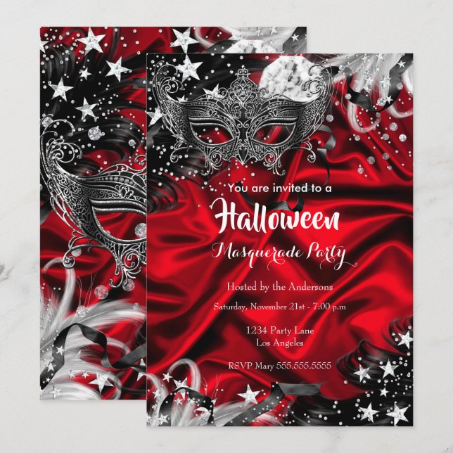 Röd Halloween Magisk Natt Maskerad Fest Inbjudningar (Fram/baksida)