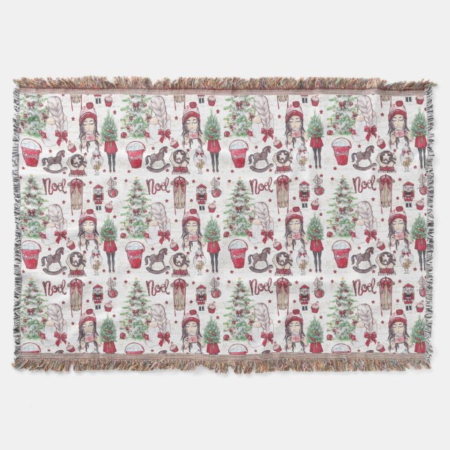 Röd hand Färgmålad vattenfärgad jul inslag Filt (Framsidan)