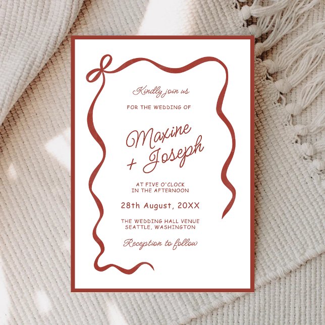 Röd Handritad Båg Band Ritning Bröllop Inbjudningar (Red hand drawn bow ribbon wedding invitation creates a warm and memorable first impression.)