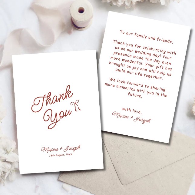 Röd Handritad Båg Ribbon Skiss Bröllop Tack Kort (Red hand drawn bow ribbon wedding thank you card shares heartfelt thanks with charming style.)