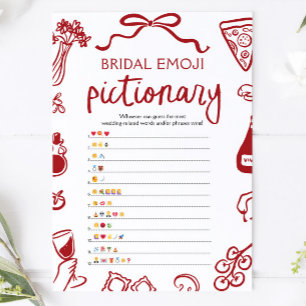 Röd Handritad Bröllopsdusch Emoji Pictionary-spel Inbjudningar