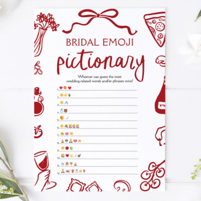 Röd Handritad Bröllopsdusch Emoji Pictionary-spel Inbjudningar (Red Hand Drawn Bridal Shower Emoji Pictionary Game)