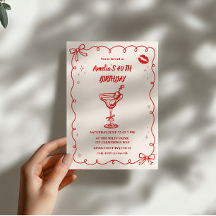 Röd handritad cocktail Födelsedagsfest Inbjudningar