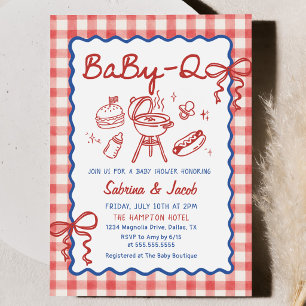 Röd Handritad Grillfest Baby Shower-fest Inbjudan