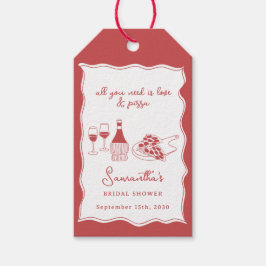 Röd Handritad Italiensk Pizza Vin Bröllopsdusch Presentetikett