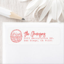 Röd Handritad Jordgubbs Korg Avsändaradress