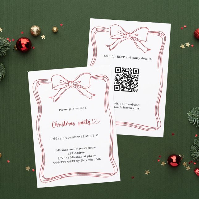 Röd handritad QR-kod julfest Inbjudningar (Skapare uppladdad)