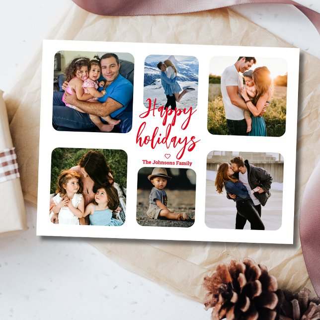 röd handskrift 6 fotokollage glad helg vykort (Skapare uppladdad)