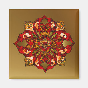 Röd Hanukkah Mandala Magnet