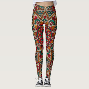 Röd härlig Mandala, kricka, orange lägga benen Leggings