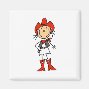 Röd hatt för stick figurCowgirl och kängamagnet Magnet