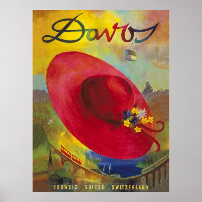 Röd hatt över sommarbergsscen, Davos Poster (Framsidan)