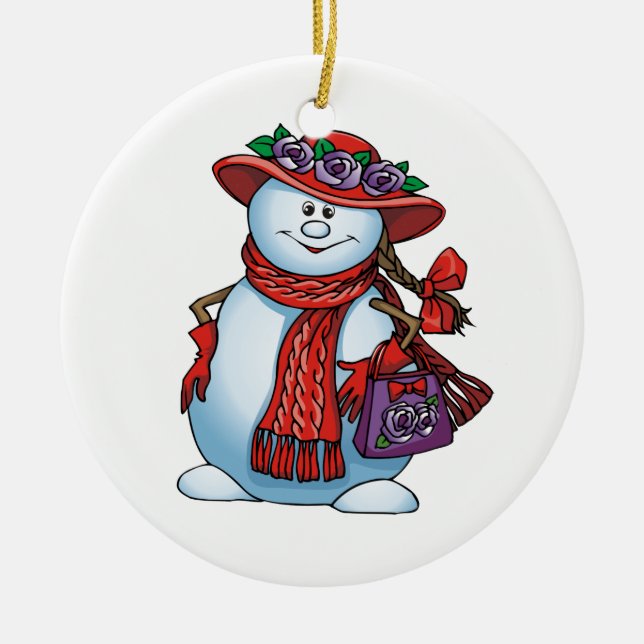 Röd hatt Snowlady Julgransprydnad Keramik (Framsidan)