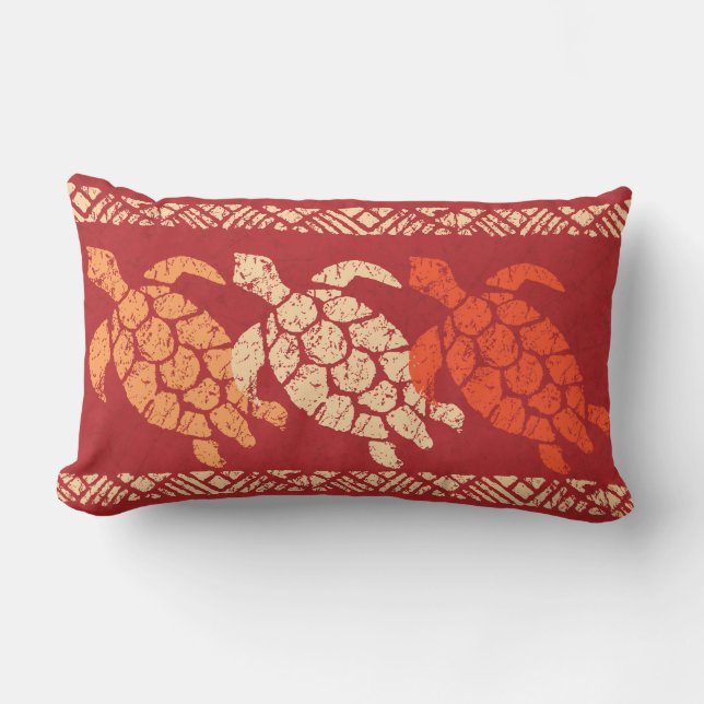 Röd hawaiansk vändbar Batik för Honu Lumbarkudde (Framsida)