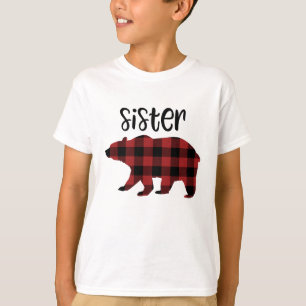 Röd helgdag för björn för buffelplädsyster t shirt